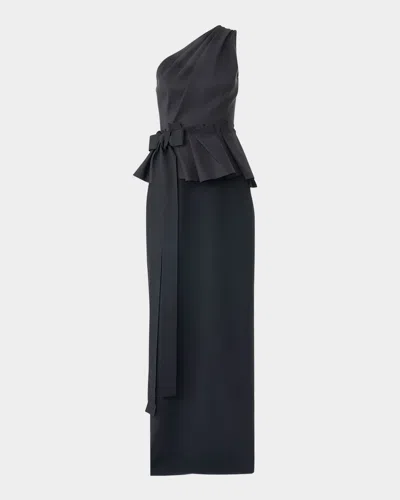 CAROLINA HERRERA ONE-SHOULDER PEPLUM COLUMN GOWN WITH BOW