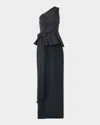 Carolina Herrera One-shoulder Peplum Column Gown With Bow In Black