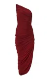 Carolina Herrera One-shoulder Ruched Jersey Dress In Burgundy