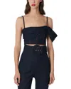 Shop Carolina Herrera One-shoulder Sash Corset Cropped Top In Blue