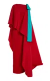 Carolina Herrera One-shoulder Silk-faille Cape Gown In Red