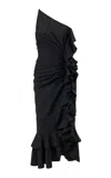 Carolina Herrera One-shoulder Stretch-cotton Midi Dress In Black