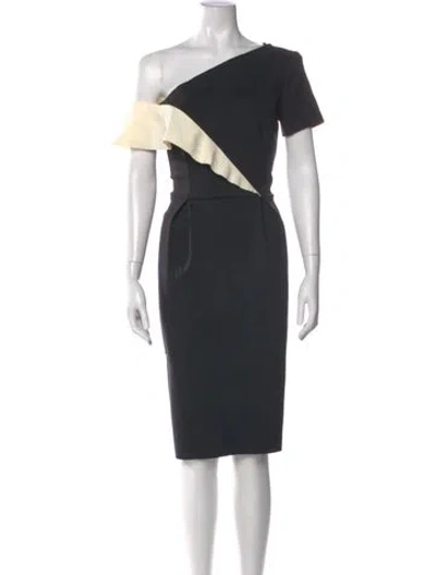 Pre-owned Carolina Herrera One-shoulder Knee-length Dress In Gray