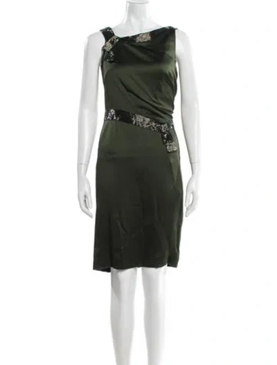 Pre-owned Carolina Herrera One-shoulder Knee-length Dress In Green