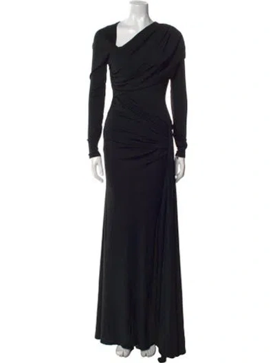 Pre-owned Carolina Herrera One-shoulder Long Dress In Black