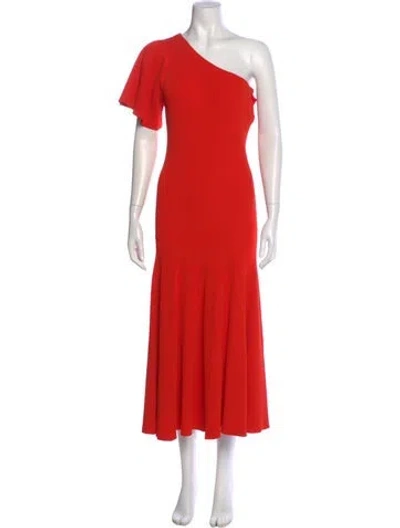 Pre-owned Carolina Herrera One-shoulder Long Dress In Red
