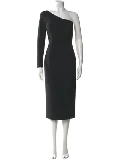 Pre-owned Carolina Herrera One-shoulder Midi Length Dress In Black