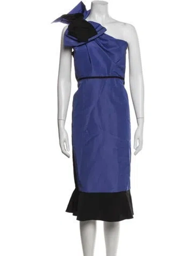 Pre-owned Carolina Herrera One-shoulder Midi Length Dress In Blue