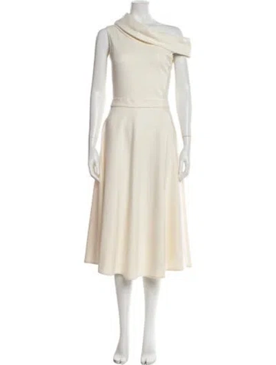 Pre-owned Carolina Herrera One-shoulder Midi Length Dress In Neutral
