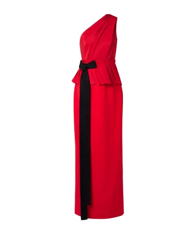 Carolina Herrera One-shoulder Grosgrain-trimmed Gathered Crepe Gown In Red