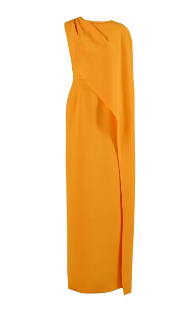 Carolina Herrera One-shoulder Stretch Fluid Crepe Gown In Orange