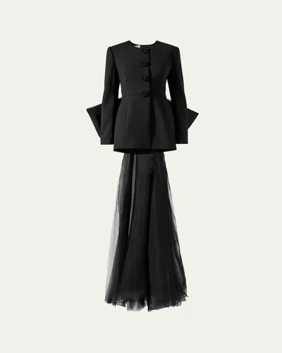 CAROLINA HERRERA OPEN-BACK COLLARLESS JACKET WITH REMOVABLE BOW