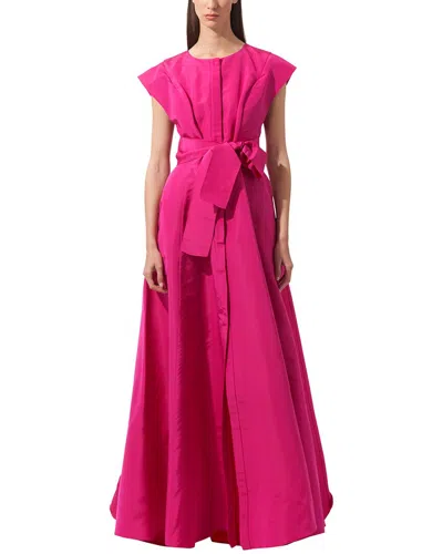 Carolina Herrera Belted Flared Satin Gown In Pink