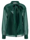 Carolina Herrera Sheer Long Sleeve Blouse With Bow Detail In Green