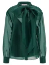 Carolina Herrera Sheer Long Sleeve Blouse With Bow Detail In Green