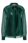 Carolina Herrera Sheer Long Sleeve Blouse With Bow Detail In Green