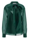 Carolina Herrera Sheer Long Sleeve Blouse With Bow Detail In Green