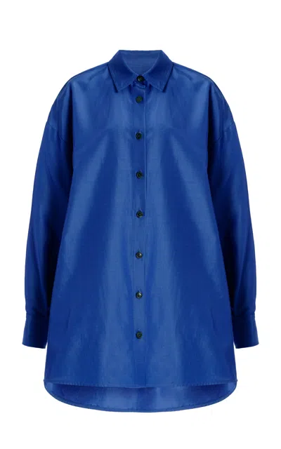 Carolina Herrera Oversized Cotton-blend Faille Shirt In Blue