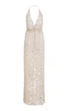 Carolina Herrera Paillette-embellished Halter Maxi Dress In Nude