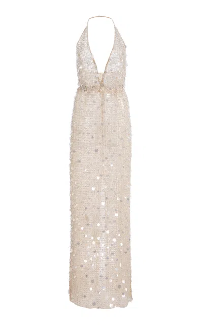 Carolina Herrera Paillette-embellished Halter Maxi Dress In Nude