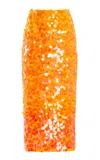 Carolina Herrera Ombré-effect Sequinned Midi Skirt In Orange