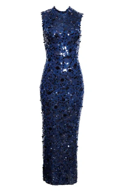 CAROLINA HERRERA CAROLINA HERRERA PAILLETTE EMBROIDERED SLEEVELESS MESH COLUMN GOWN