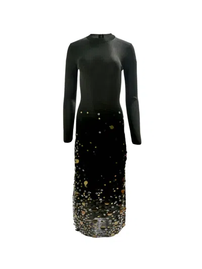 Carolina Herrera Paillette-embroidered Evening Dress In Black