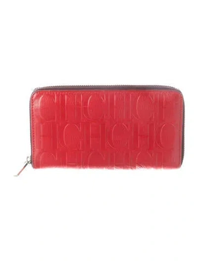 Pre-owned Carolina Herrera Patent Leather Continental Wallet In Red