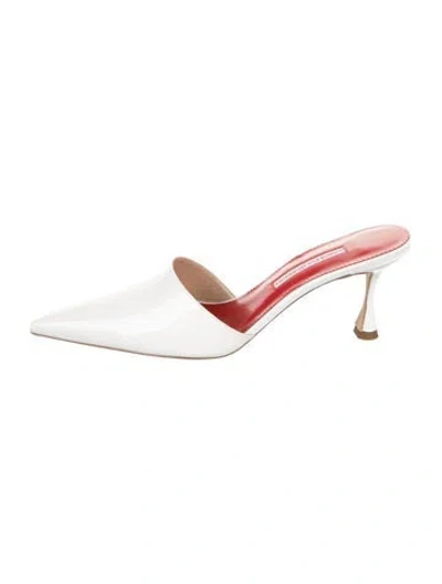Pre-owned Carolina Herrera Patent Leather Mules In White