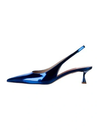 Pre-owned Carolina Herrera Patent Leather Scalloped Accent Slingback Pumps W/ Tags In Blue
