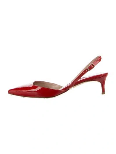 Pre-owned Carolina Herrera Patent Leather Slingback Pumps In Red