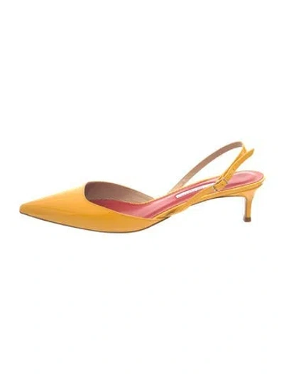 Pre-owned Carolina Herrera Patent Leather Slingback Pumps In Yellow