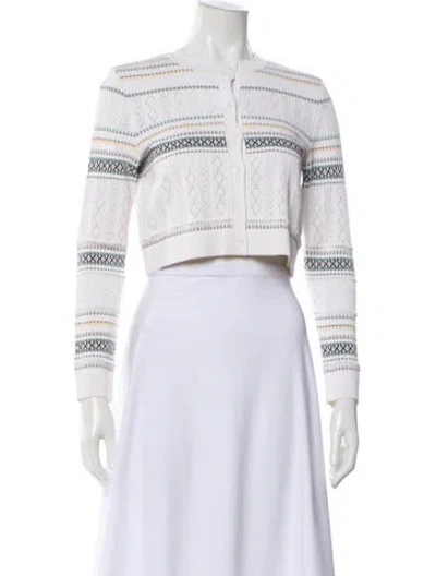 Pre-owned Carolina Herrera Patterned Crew Neck Crop Top In White