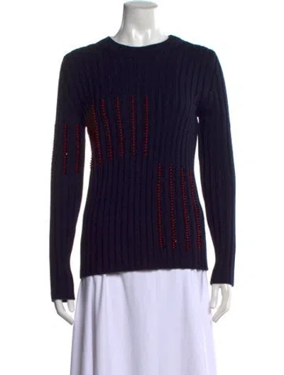 Pre-owned Carolina Herrera Patterned Crew Neck Sweater In Blue
