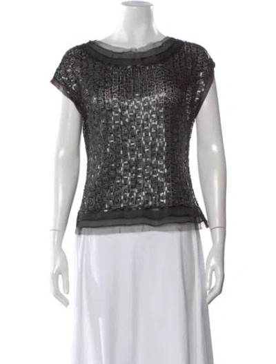 Pre-owned Carolina Herrera Patterned Crew Neck Top In Black