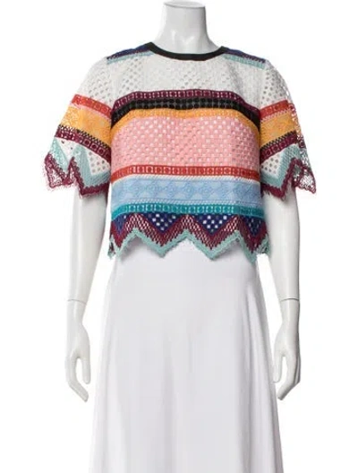 Pre-owned Carolina Herrera Patterned Crew Neck Top In White
