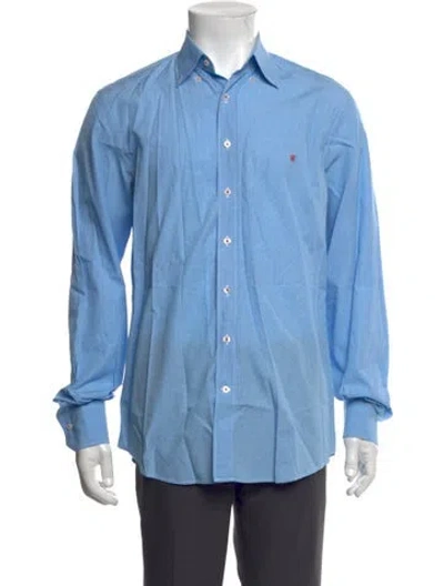 Pre-owned Carolina Herrera Patterned Long Sleeve Dress Shirt In Blue