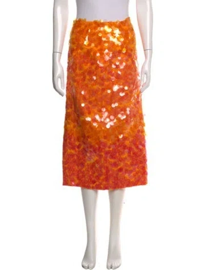 Pre-owned Carolina Herrera Patterned Midi Length Skirt In Orange