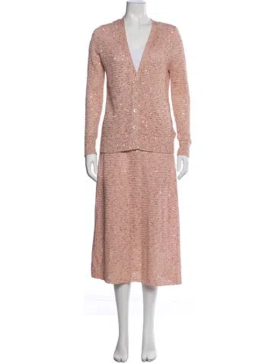 Pre-owned Carolina Herrera Patterned Sequin Embellishments Skirt Set In Pink