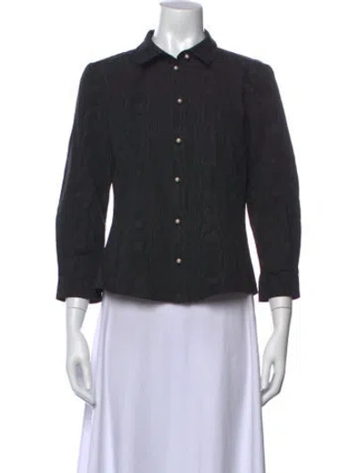 Pre-owned Carolina Herrera Patterned Three-quarter Sleeve Blouse In Black