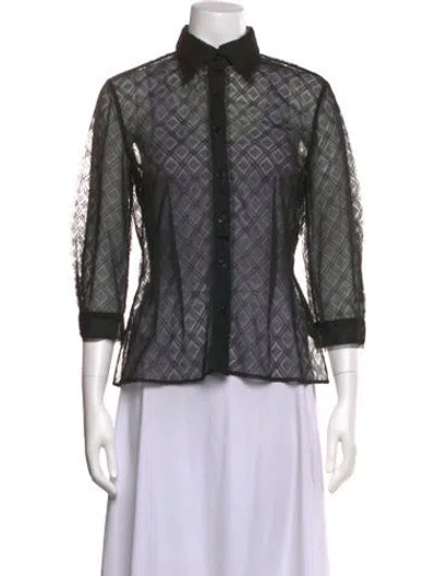Pre-owned Carolina Herrera Patterned Three-quarter Sleeve Blouse In Black