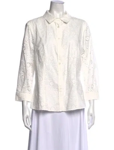 Pre-owned Carolina Herrera Patterned Three-quarter Sleeve Blouse In White