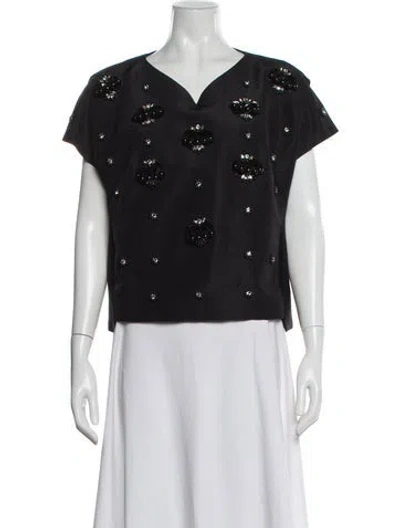 Pre-owned Carolina Herrera Patterned V-neck Blouse In Gray