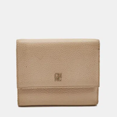Carolina Herrera Peach Leather Logo Trifold Wallet In Orange