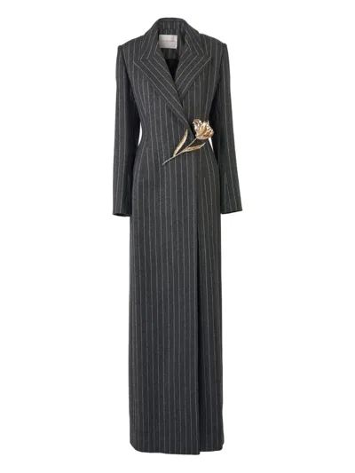 Carolina Herrera Peak-lapel Pinstripe Coat In Gray