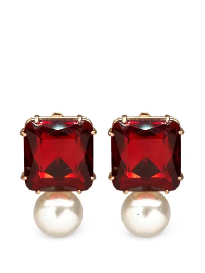 Carolina Herrera Pearl Drop Earrings In Red