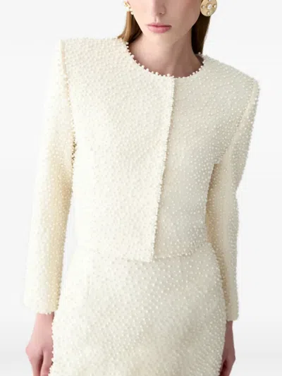 Carolina Herrera Pearl-embroidered Long-sleeve Jacket In Neutral