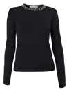Carolina Herrera Pearl-embroidered Sweater In Black