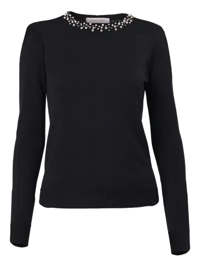 Carolina Herrera Pearl-embroidered Sweater In Black