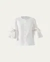 Carolina Herrera Pearly Button Bow Ruffle-sleeve Silk Top In Ivory